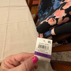 Floral Scuba Skirt - Black and Pink